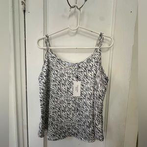 NWT Calvin Klein Jeans V-Neck Sleeveless Charmeuse Tank Top White/Black, XL